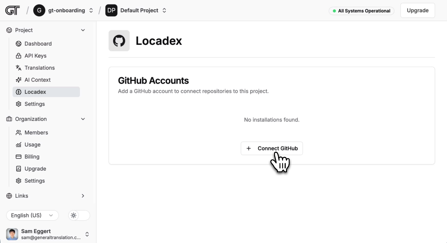 Installation screen for Locadex