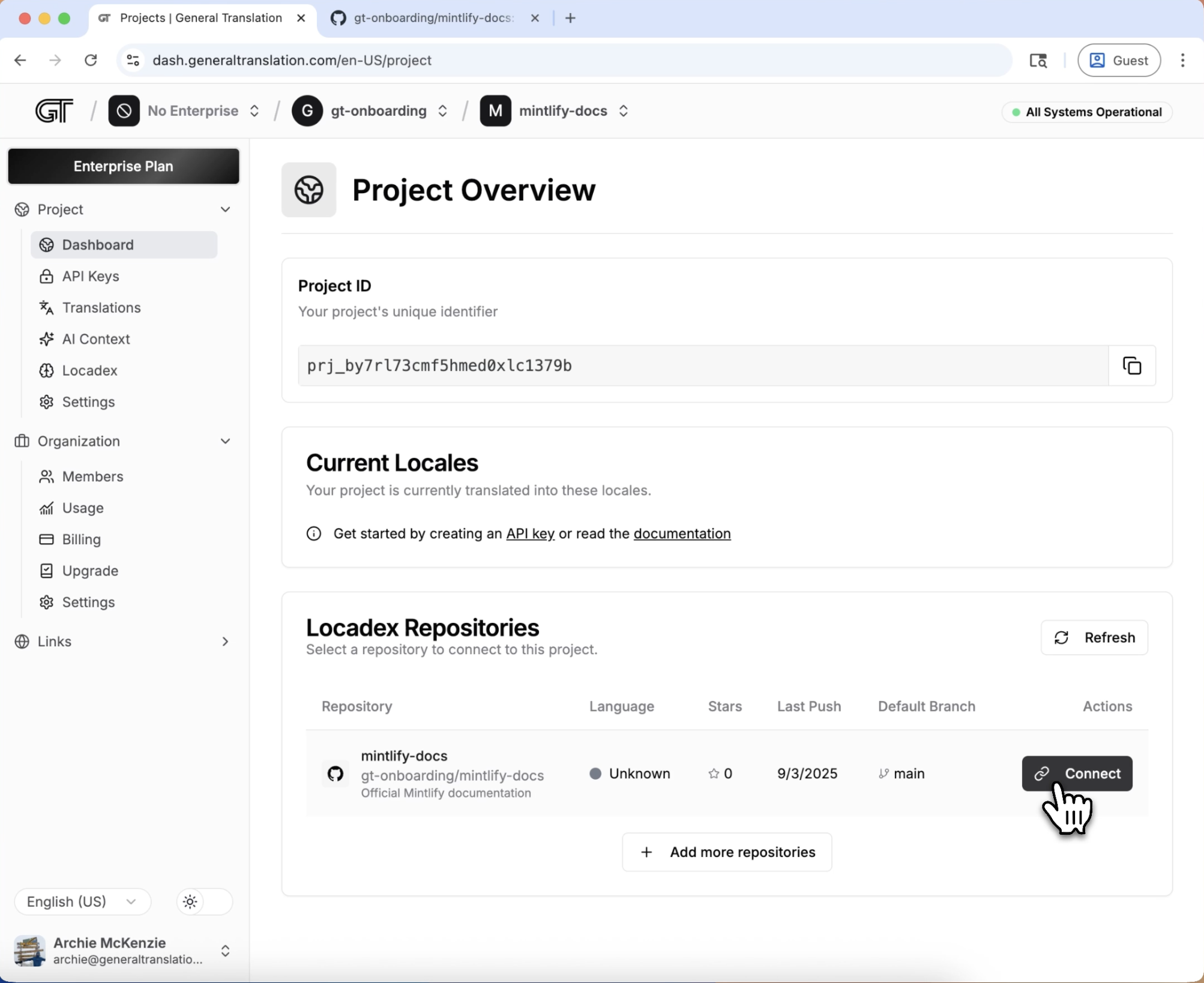 Installation screen for Locadex