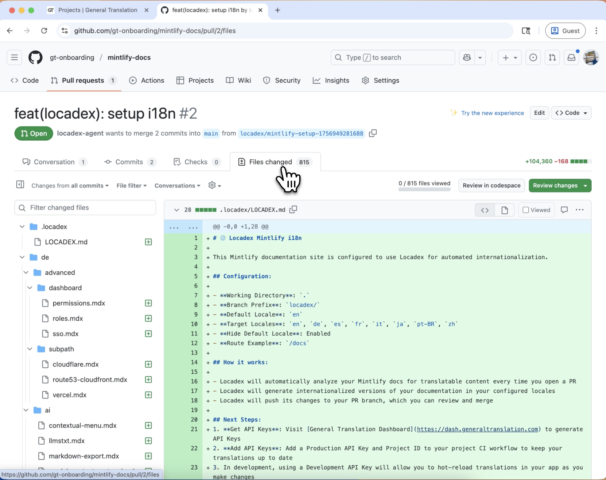 Installation screen for Locadex